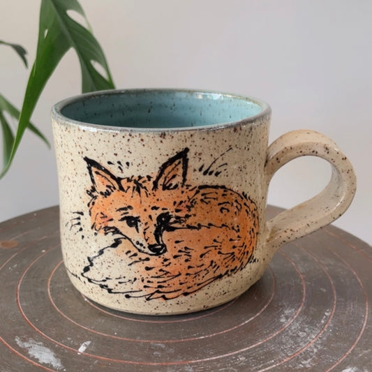 Fox sleeping & Pansy Mug 10oz