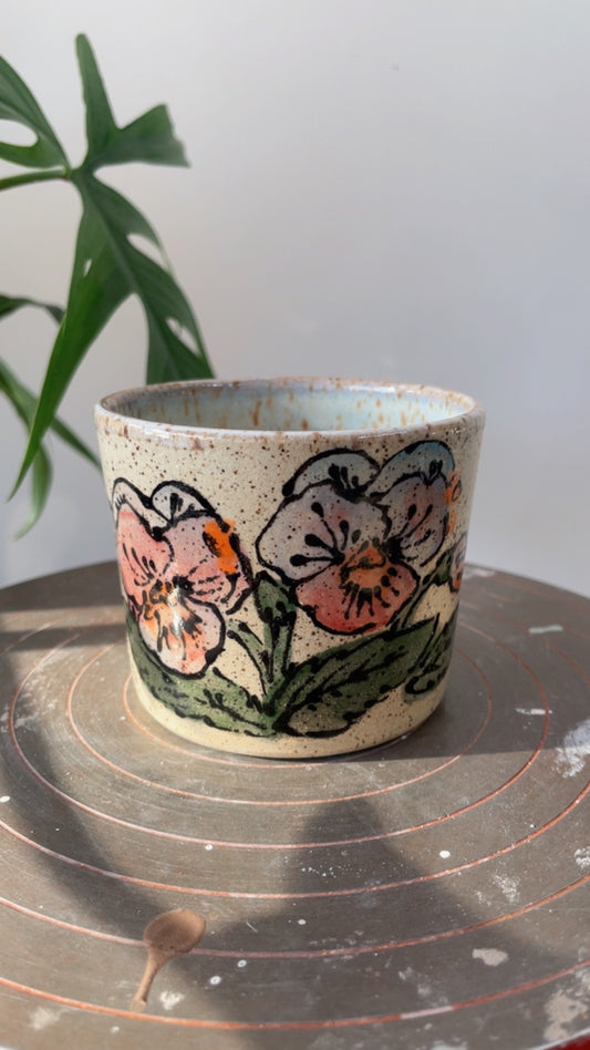 Chickadee Pansy Cup 8oz